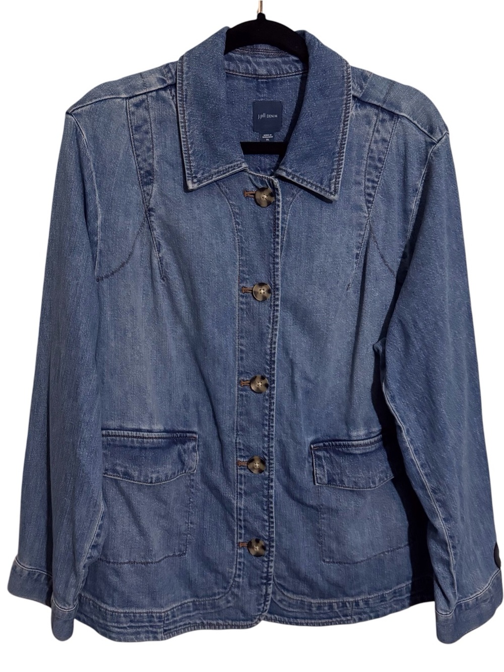 J. Jill Denim X-Large Cotton Chore Barn Jean Jacket Outdoors Button Up Pockets